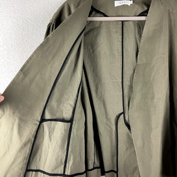 ALC Kendrick Blazer Jacket Womens 4 Green Belted Puff Sleeve Linen Blend Minimal - Picture 9 of 16